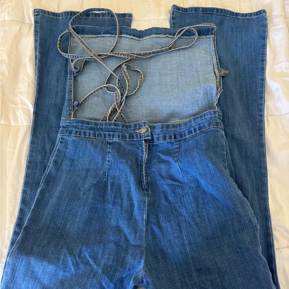 Bell Bottom Jean Overalls Criss Cross Back - Picture 5 of 5